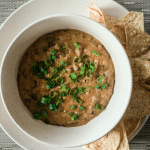Recipes, Curry black bean dip in bowl with tortilla chips